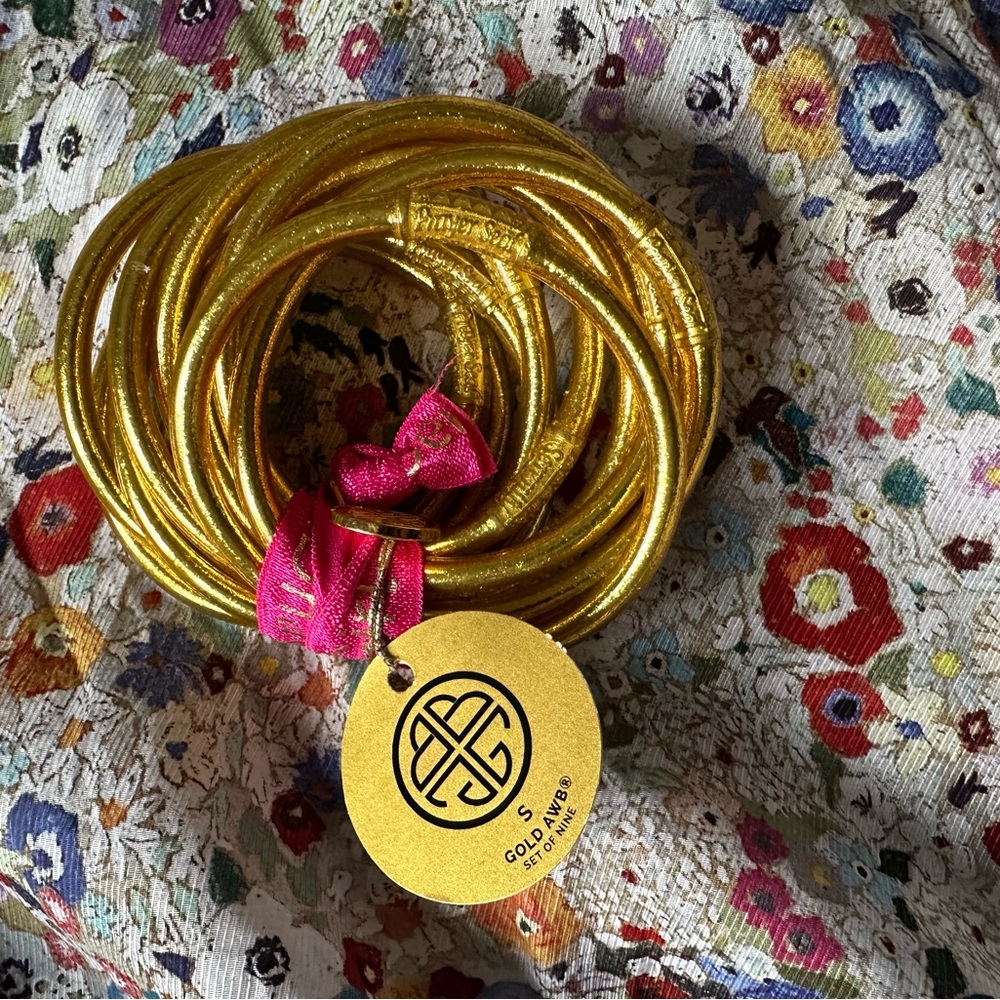 BuDhaGirl All Weather Bangles Gold Set Of 9 Small NWT waterproof gold jewelry